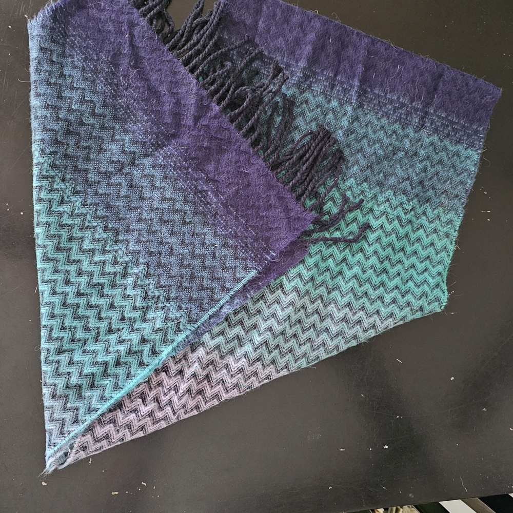 D&Y Chevron Ombre Fringe Scarf in Teal and Purple